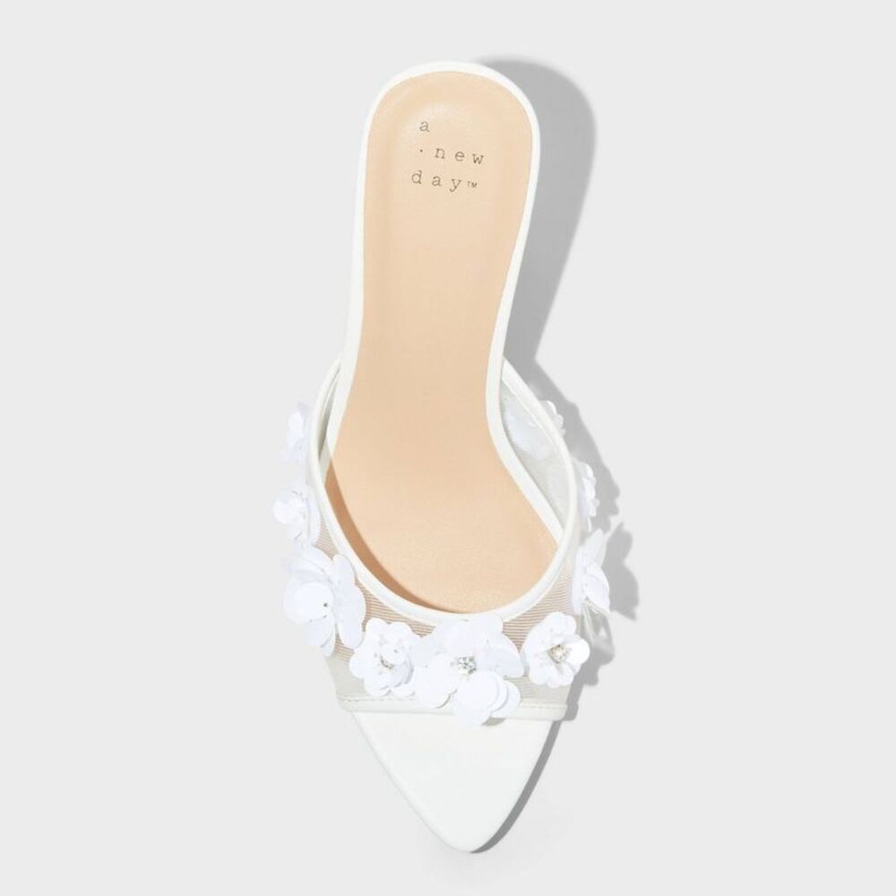 A New Day - Women's Lupita Mesh Rhinestone Peep Toe Mule Heels White - Picture 3 of 4
